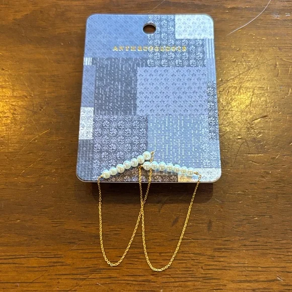 NWT Anthropologie 24k Gold Plates and Pearl Drop Earrings - Picture 1 of 3